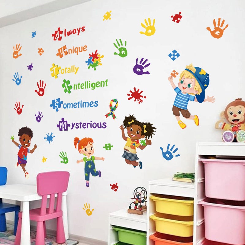 decalmile Autism Wall Decals Inspirational Quotes Colorful Hand Prints Wall Stickers Kids Room Classroom School Library Wall Decor - Image 2