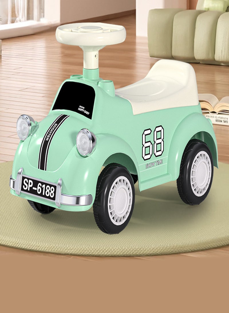 متجر 7 سيارة ركوب أطفال بشكل كلاسيكي – سكوتر توازن بأربع عجلات صامتة ومقعد مريح – تصميم آمن مع مقود قابل للدوران ومساند خلفية للحماية – لعبة مثالية للتسلية وتعلم القيادة - Image 1