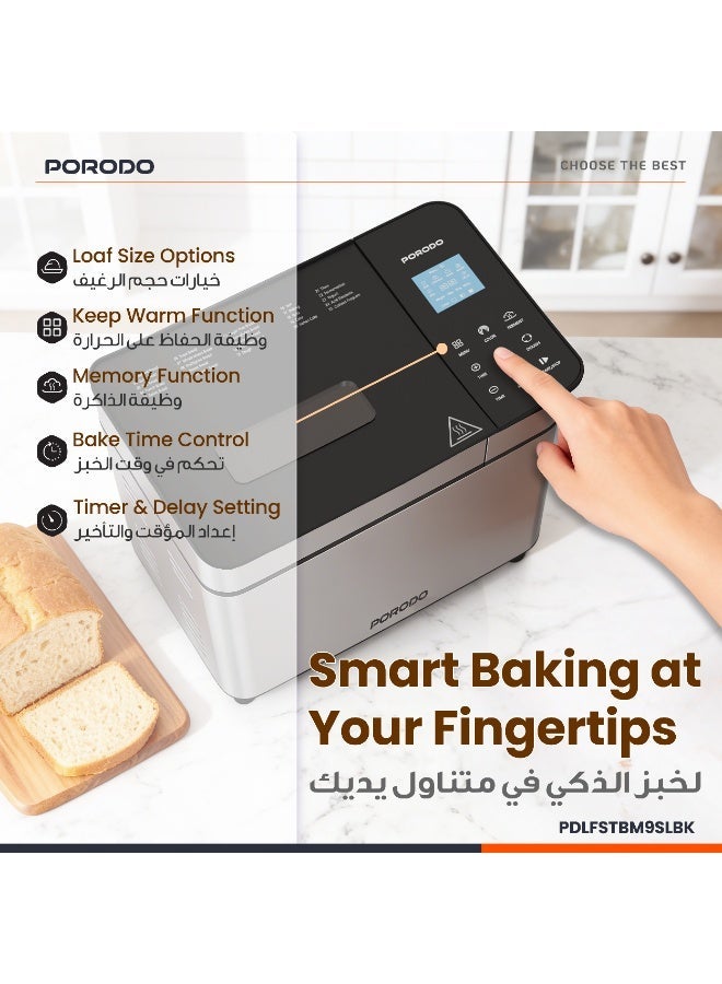 porodo KHABAZ Stainless Steel Automated Bread Maker With Timer & Delay Setting, 25 Preset Programs, Touch Display, Memory Function, Viewing Window, 600W Power - Image 5