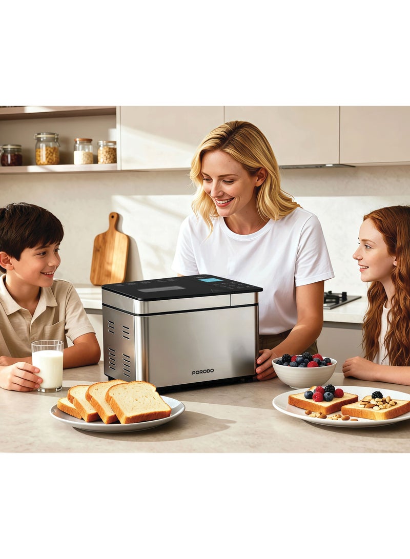 porodo KHABAZ Stainless Steel Automated Bread Maker With Timer & Delay Setting, 25 Preset Programs, Touch Display, Memory Function, Viewing Window, 600W Power - Image 2