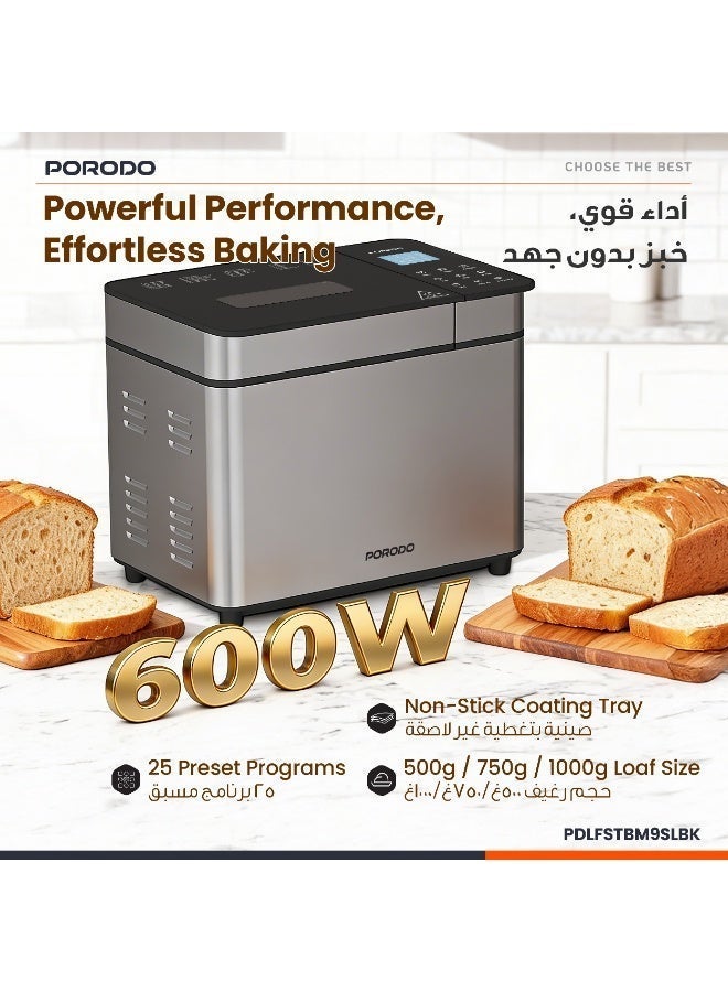 porodo Automated Bread Maker, 600W, 5.5L Capacity, Stainless Steel, Touch Display, 25 Preset Programs - Image 5