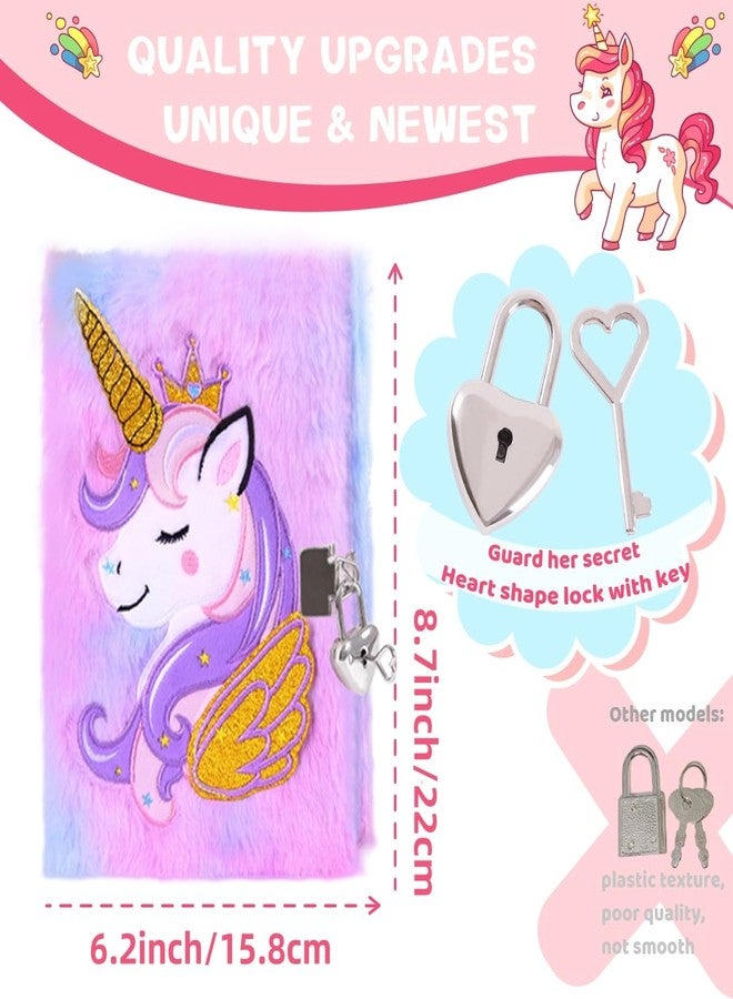 PrinBarBee Unicorn Diary with Lock for Girls,Cute Plush Journal Notebook Set for Kid with Stickers,Fluffy Secret Notebook for Writing and Drawing Gifts for Girls ages 6-8 - Image 3