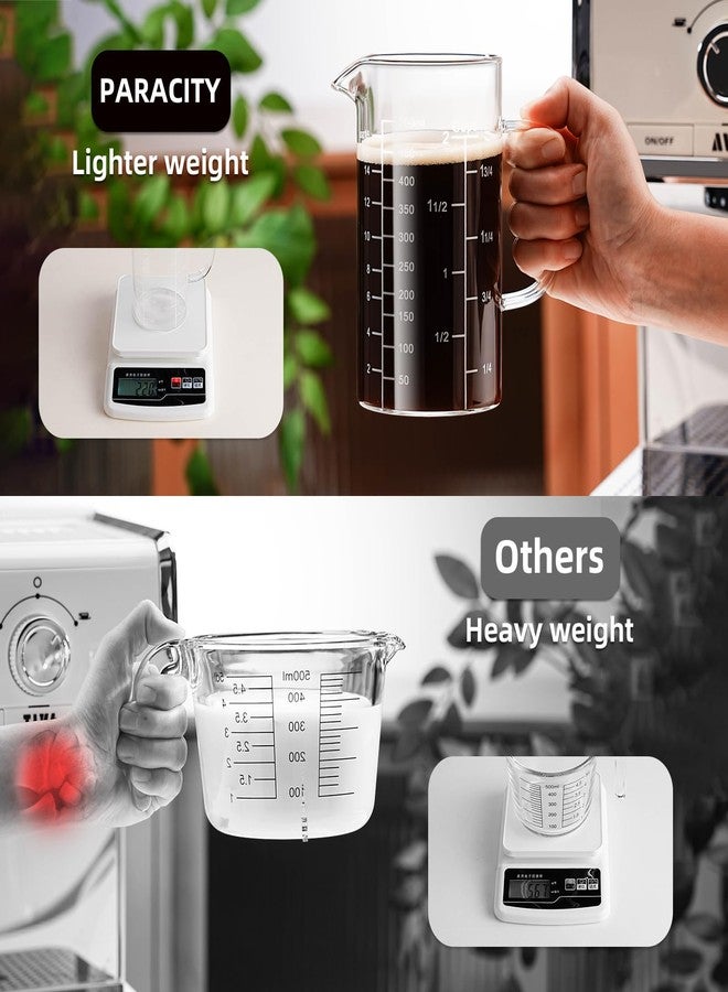 PARACITY 2 Cup Glass Measuring Cup, Liquid Measuring Cups with three Scale and V-Shaped Mouth, Glass Coffee Cups with Handle, Glass Beaker for Kitchen or Restaurant 500 ML - Image 5