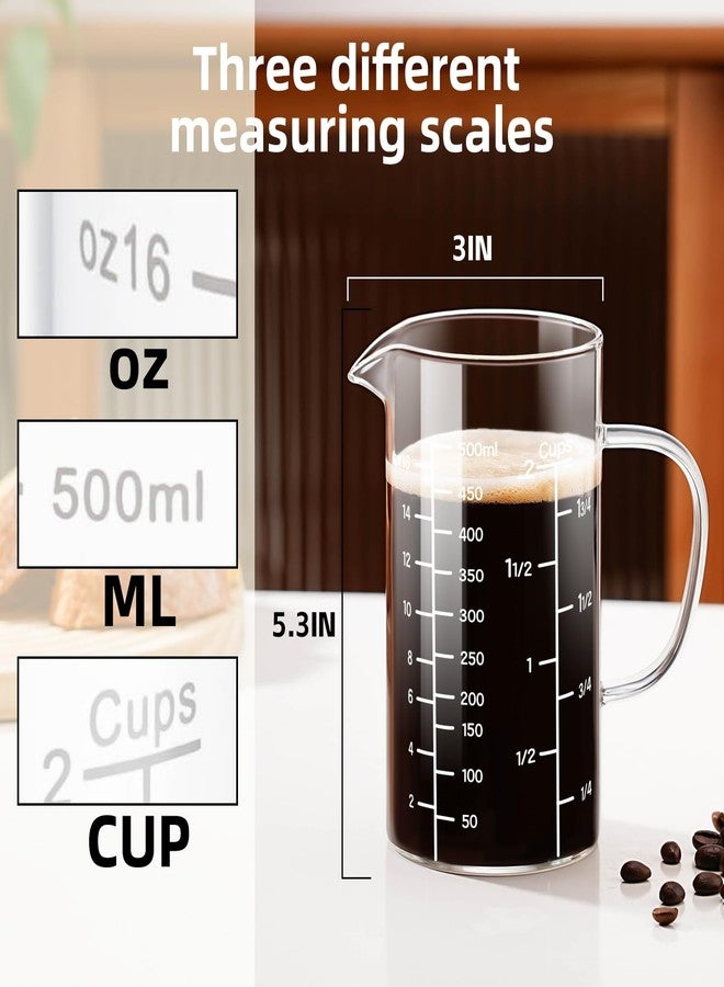 PARACITY 2 Cup Glass Measuring Cup, Liquid Measuring Cups with three Scale and V-Shaped Mouth, Glass Coffee Cups with Handle, Glass Beaker for Kitchen or Restaurant 500 ML - Image 2