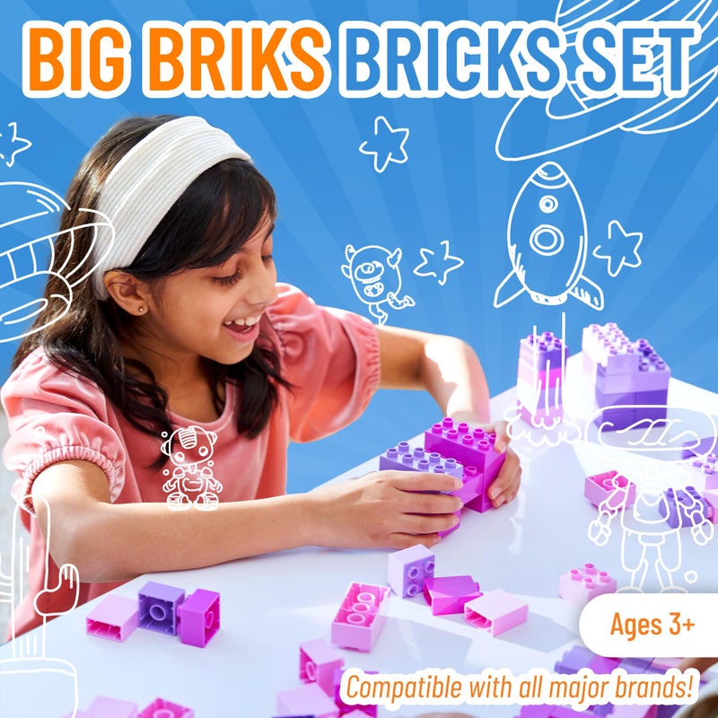 Strictly Briks مجموعة كتل البناء العملاقة من ستريكتلي بريكس تعزز المهارات الحركية الدقيقة للأطفال من عمر 3 سنوات كتل ملونة زاهية للألعاب البنات قطع متينة للعب الأطفال 108 قطعة وردي بنفسجي لافندر - Image 3