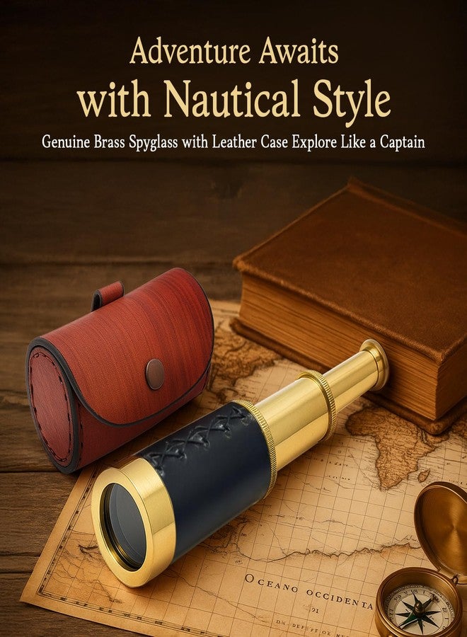 NauticalMart Brass Spyglass Telescope with Leather Case - 6 Inch Handheld Pirate Navigation Telescope for Young and Adults, Perfect Nautical Collectible and Gift for Adventure Seekers - Image 2
