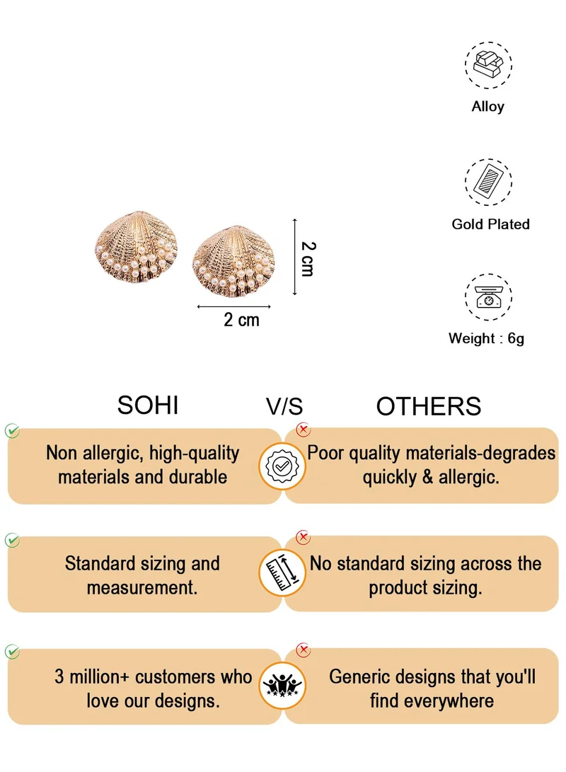 SOHI Pearl Seashell Artificial Stud Earring Jewellery