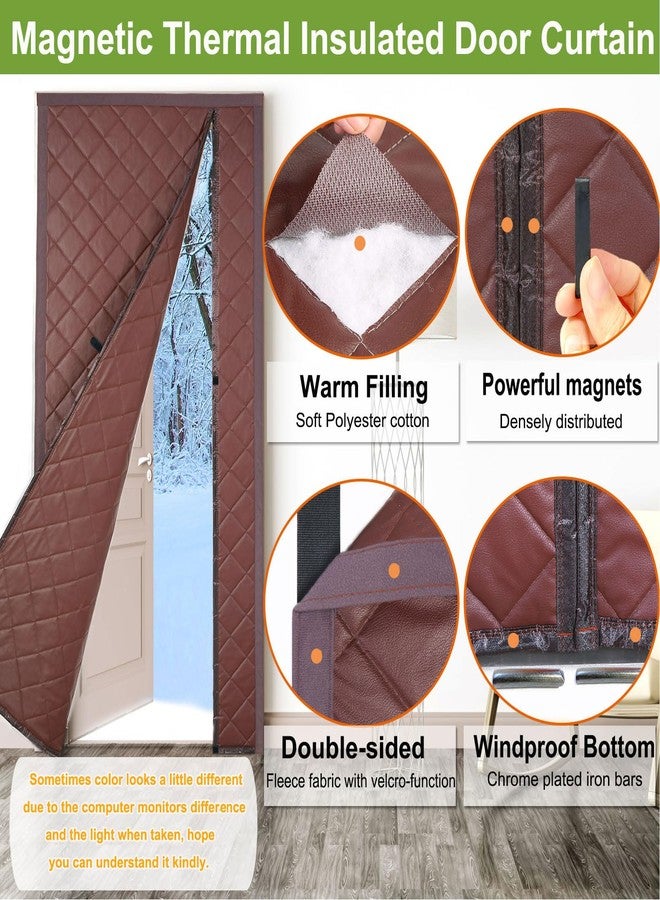 Risareyi Magnetic Thermal Insulated Door Curtain 30x96 inch, Weatherproof PU Thick Polyester Filling Brown Side Opening Cover Screen for Winter Front Cold Protection - Image 3