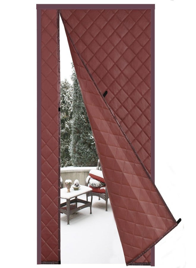 Risareyi Magnetic Thermal Insulated Door Curtain 30x96 inch, Weatherproof PU Thick Polyester Filling Brown Side Opening Cover Screen for Winter Front Cold Protection - Image 1
