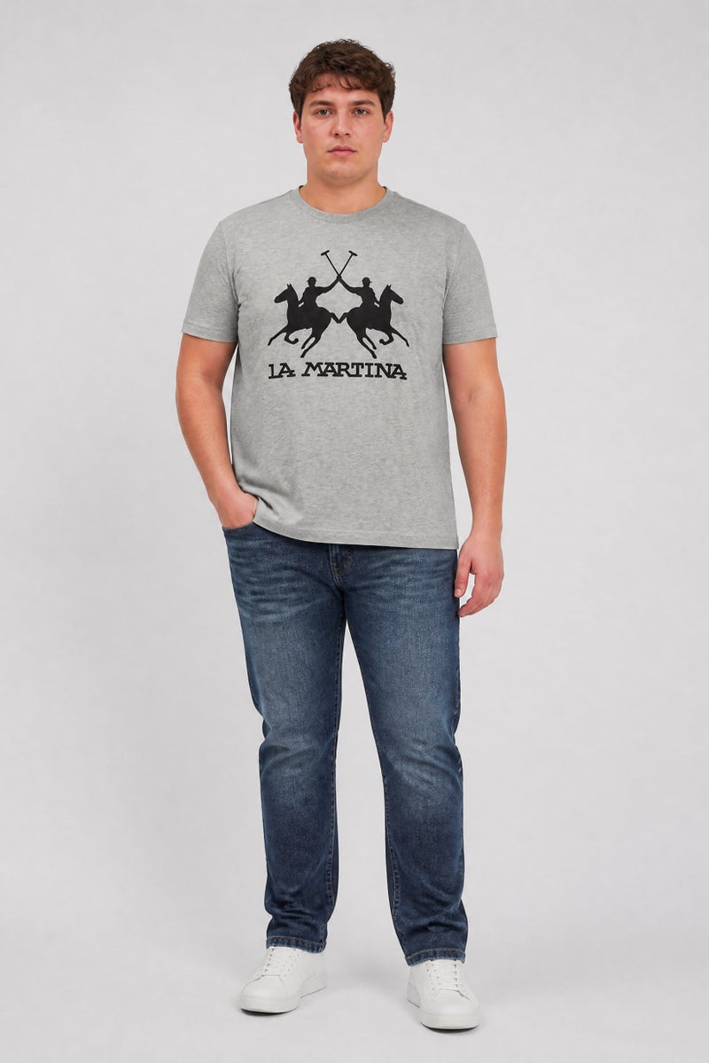 La Martina Men Crew Neck Short Sleeve Brand Logo T-Shirt, Light Grey - Image 5