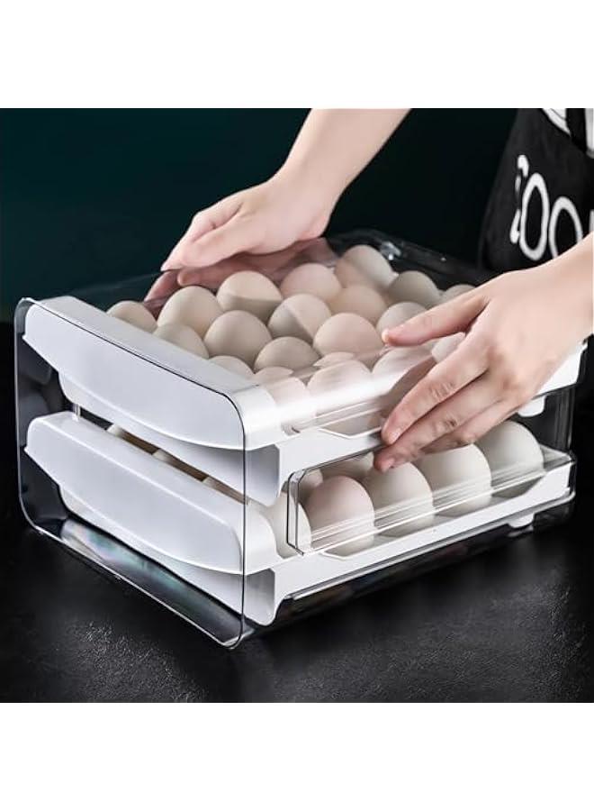 BWSJ 2 Layer Egg Holder for Refrigerator 40 Eggs Drawer Organizer with Handle Stackable Clear Transparent Egg Storage Container Bin Egg Fresh Storage Box for Fridge Egg Dispenser Egg Tray Kitchen Tool - Image 1
