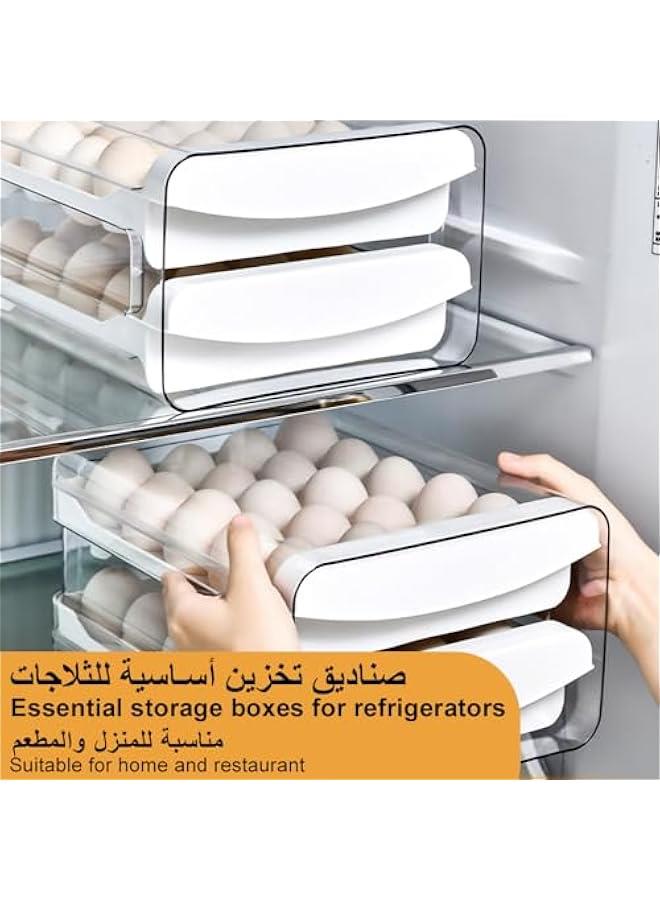 BWSJ 2 Layer Egg Holder for Refrigerator 40 Eggs Drawer Organizer with Handle Stackable Clear Transparent Egg Storage Container Bin Egg Fresh Storage Box for Fridge Egg Dispenser Egg Tray Kitchen Tool - Image 4