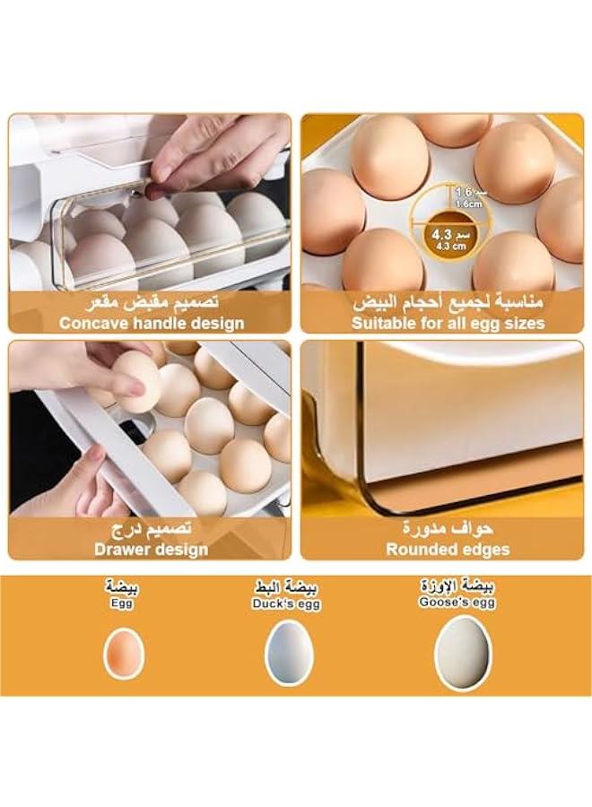 BWSJ 2 Layer Egg Holder for Refrigerator 40 Eggs Drawer Organizer with Handle Stackable Clear Transparent Egg Storage Container Bin Egg Fresh Storage Box for Fridge Egg Dispenser Egg Tray Kitchen Tool - Image 5