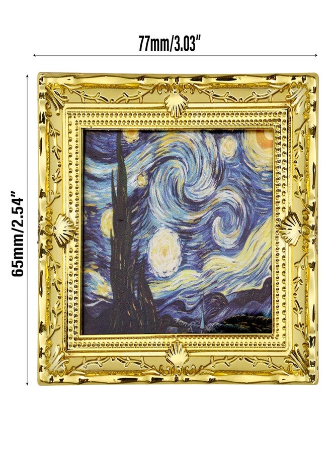 KH866 6PCS Mini Framed Art Dollhouse Wall Art Set - 1:12 Scale Miniature Framed Picture Painting, Vintage Golden Antique Gold Frames Oil Photo for Gallery Home Decor Accessory, Tiny Van Gogh Monet Artwork - Image 2