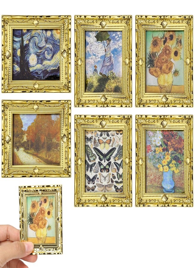 KH866 6PCS Mini Framed Art Dollhouse Wall Art Set - 1:12 Scale Miniature Framed Picture Painting, Vintage Golden Antique Gold Frames Oil Photo for Gallery Home Decor Accessory, Tiny Van Gogh Monet Artwork - Image 1