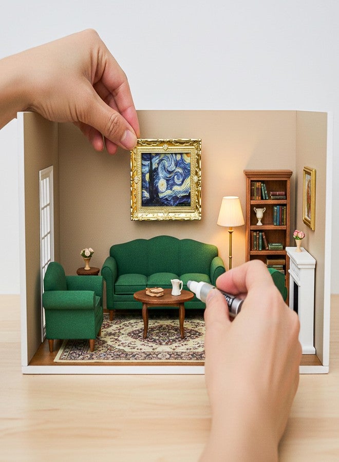 KH866 6PCS Mini Framed Art Dollhouse Wall Art Set - 1:12 Scale Miniature Framed Picture Painting, Vintage Golden Antique Gold Frames Oil Photo for Gallery Home Decor Accessory, Tiny Van Gogh Monet Artwork - Image 3