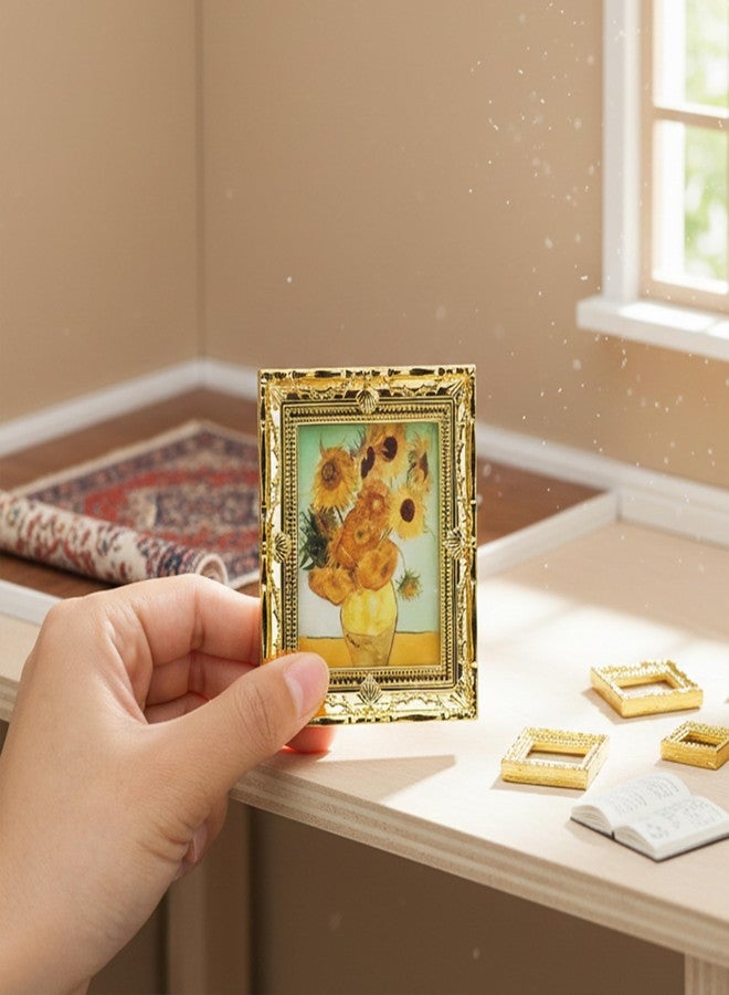 KH866 6PCS Mini Framed Art Dollhouse Wall Art Set - 1:12 Scale Miniature Framed Picture Painting, Vintage Golden Antique Gold Frames Oil Photo for Gallery Home Decor Accessory, Tiny Van Gogh Monet Artwork - Image 5