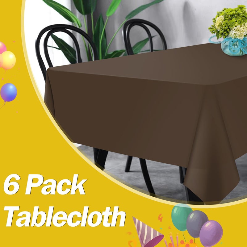 tujol Brown 6 Pack Plastic Table Cloth 54" x 108", Disposable Tablecloths Rectangle Table Cover, Plastic Tablecloths for Parties - Image 5