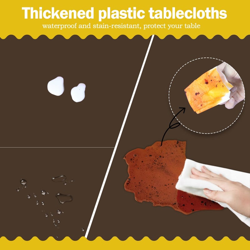 tujol Brown 6 Pack Plastic Table Cloth 54" x 108", Disposable Tablecloths Rectangle Table Cover, Plastic Tablecloths for Parties - Image 3