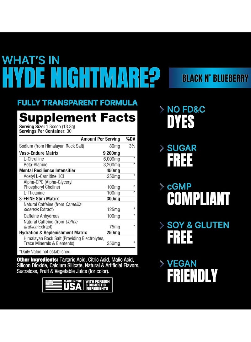 ProSupps Hyde Nightmare Pre-Workout - Black and Blueberry - (399g) - Image 2
