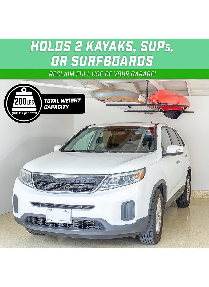 GoSports GoSports Kayak Rack for Garage Ceiling Mount  Adjustable Storage Hangers for 2 Kayaks SUPs or Surfboards  - Image 2