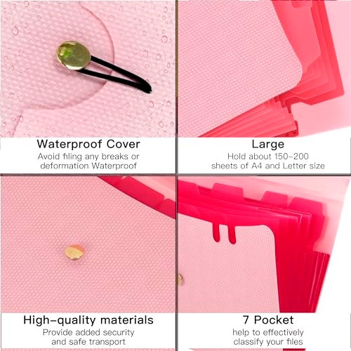 NISUN 7 Pocket Expanding File Folder, Accordion File Organizer with Labels, Letter Size Folders for Documents, Portable Filing Folder for School Home Office (Pink) - Image 3