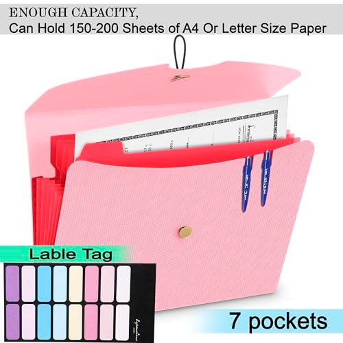 NISUN 7 Pocket Expanding File Folder, Accordion File Organizer with Labels, Letter Size Folders for Documents, Portable Filing Folder for School Home Office (Pink) - Image 4