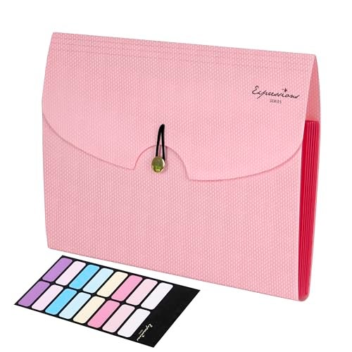 NISUN 7 Pocket Expanding File Folder, Accordion File Organizer with Labels, Letter Size Folders for Documents, Portable Filing Folder for School Home Office (Pink) - Image 1
