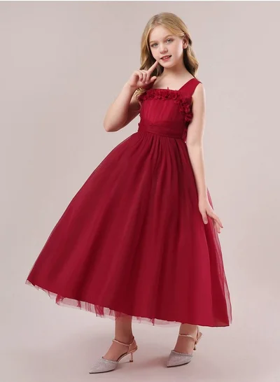 بيبي كلو Appliques mesh sleeveless long party dress for girls