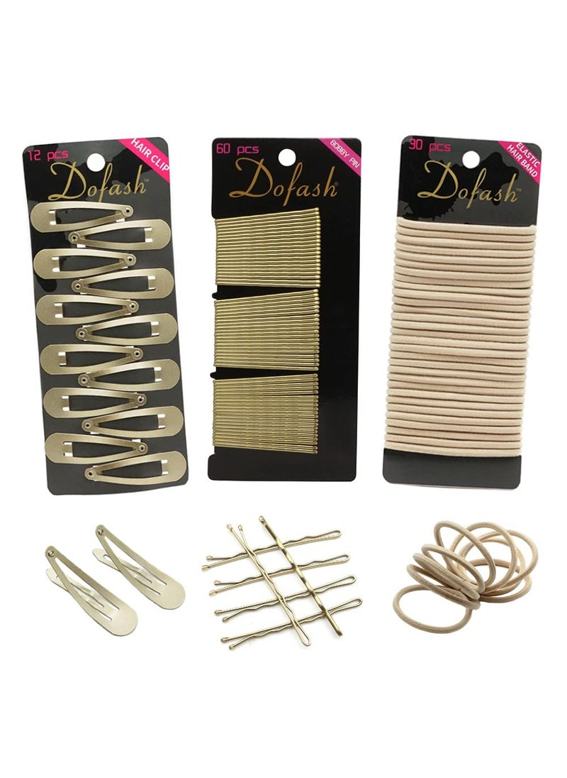 Dofash - Dofash 3Cards Womens Hair Styling Set  Bobby Pins Hair Pins 60pcsHyper Elastics Hiar Ties 30pcsSnap Hair Clips for Thick Hair 12pcs Blonde - Image 1