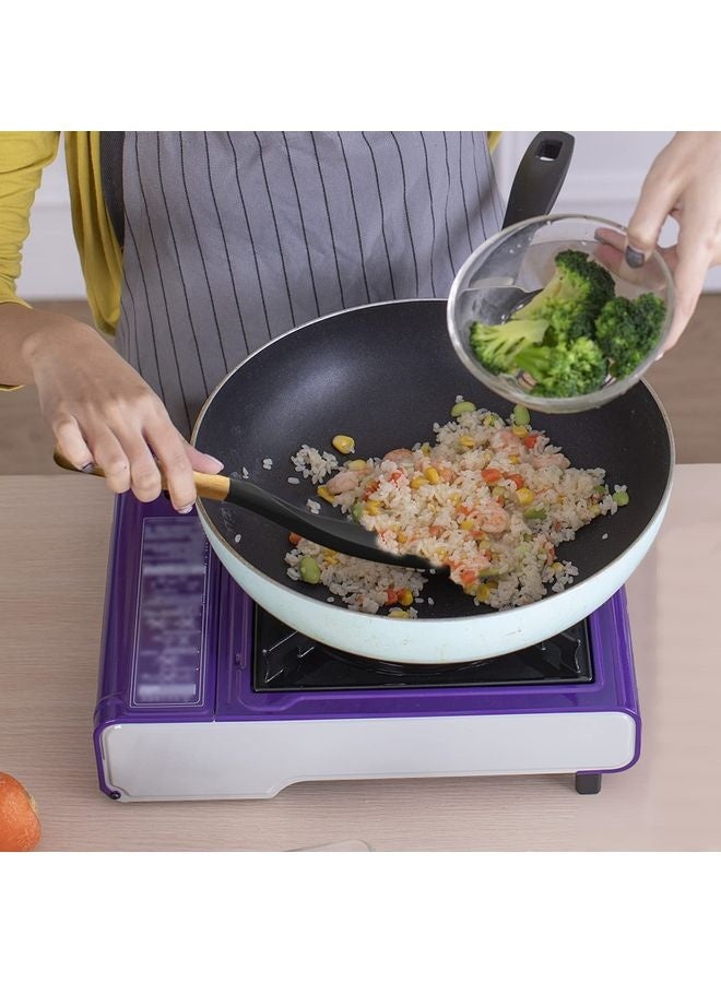 هومستر ملعقة الطبخ لأدوات الطبخ غير اللاصقة رائعة للطبخ وخدمة ملعقة مقبض الخشب السيليكون الماتي BPA الحرة القوية لخلط الكعكة والخشط - Image 2