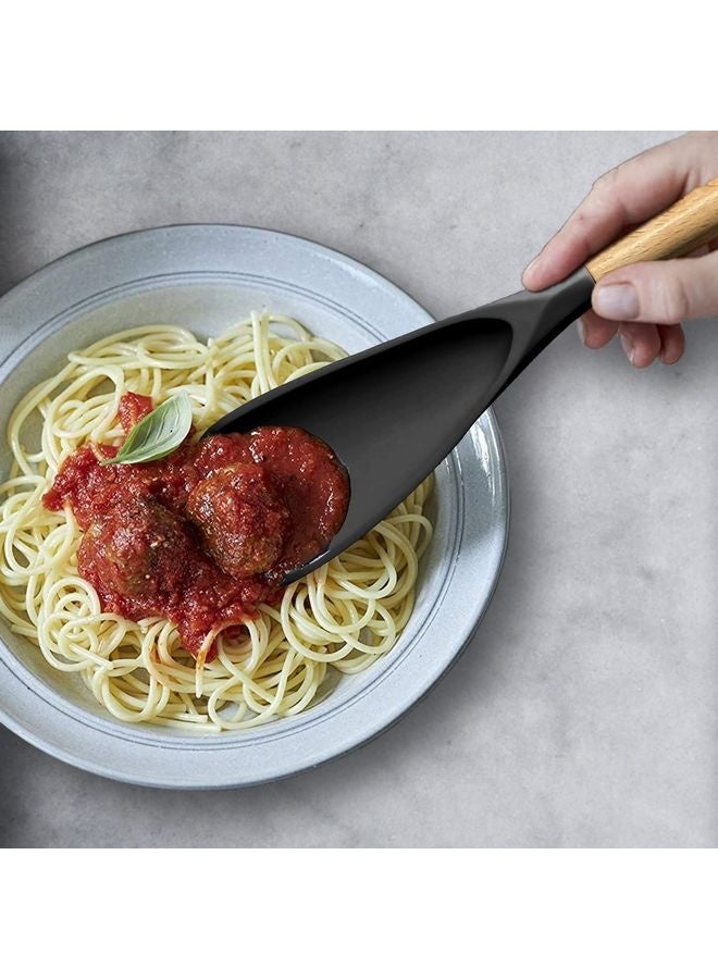 هومستر ملعقة الطبخ لأدوات الطبخ غير اللاصقة رائعة للطبخ وخدمة ملعقة مقبض الخشب السيليكون الماتي BPA الحرة القوية لخلط الكعكة والخشط - Image 5