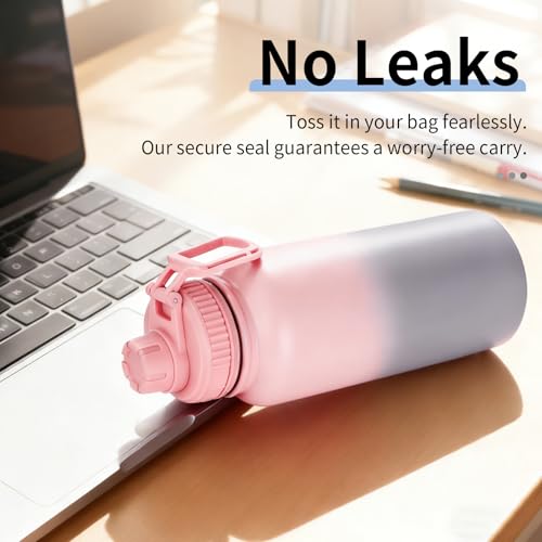 Gulex Water Bottle 32 oz Insulated Water Bottle - Large Capacity 32oz Stainless Steel Cup with Gradual Color, Leakproof, Carry Handle, 12H Hot/24H Cold (Pink&Grey) - Image 2