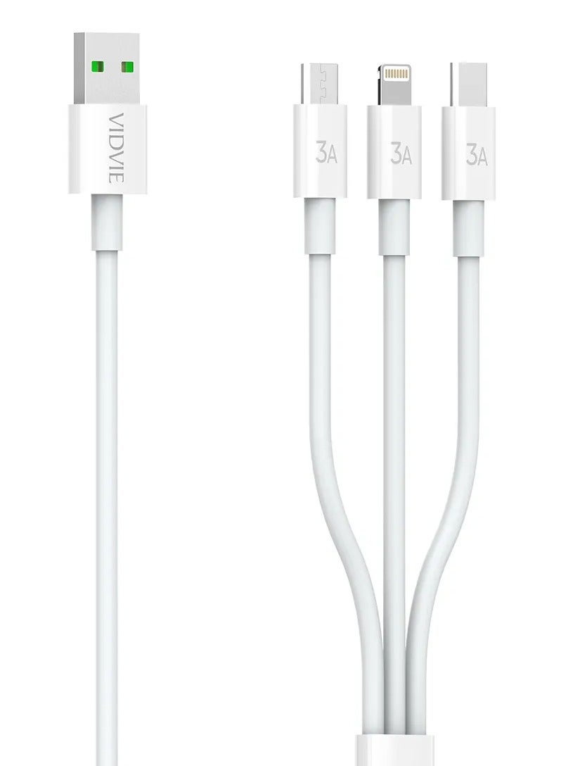 Vidvie 3 in 1 Multi Charging Data Cable, Micro,Type-c, Lightning, 3A Fast Charging Cable White - Image 1
