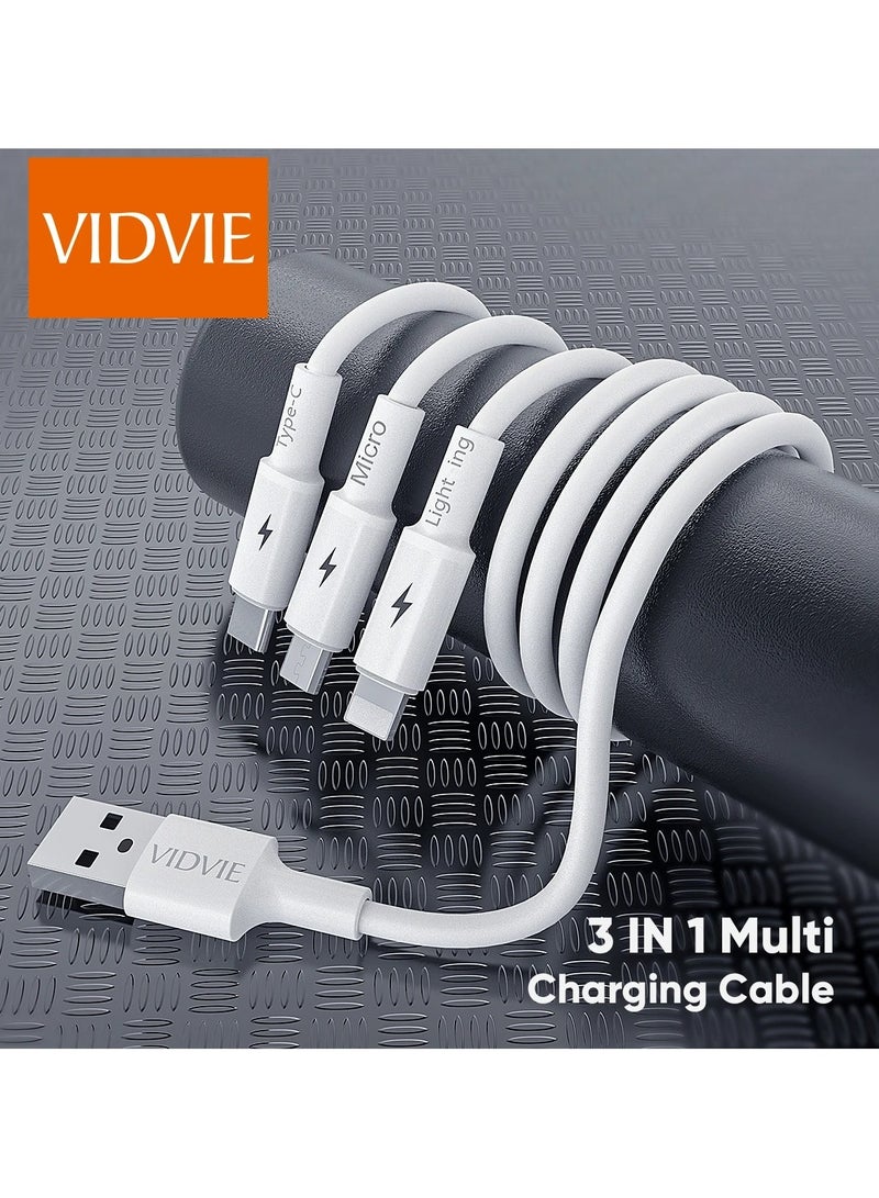 Vidvie 3 in 1 Multi Charging Data Cable, Micro,Type-c, Lightning, 3A Fast Charging Cable White - Image 2