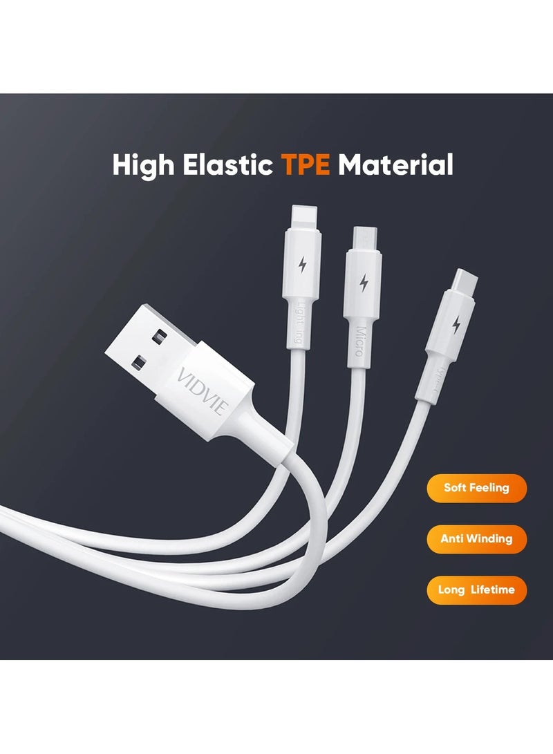 Vidvie 3 in 1 Multi Charging Data Cable, Micro,Type-c, Lightning, 3A Fast Charging Cable White - Image 3