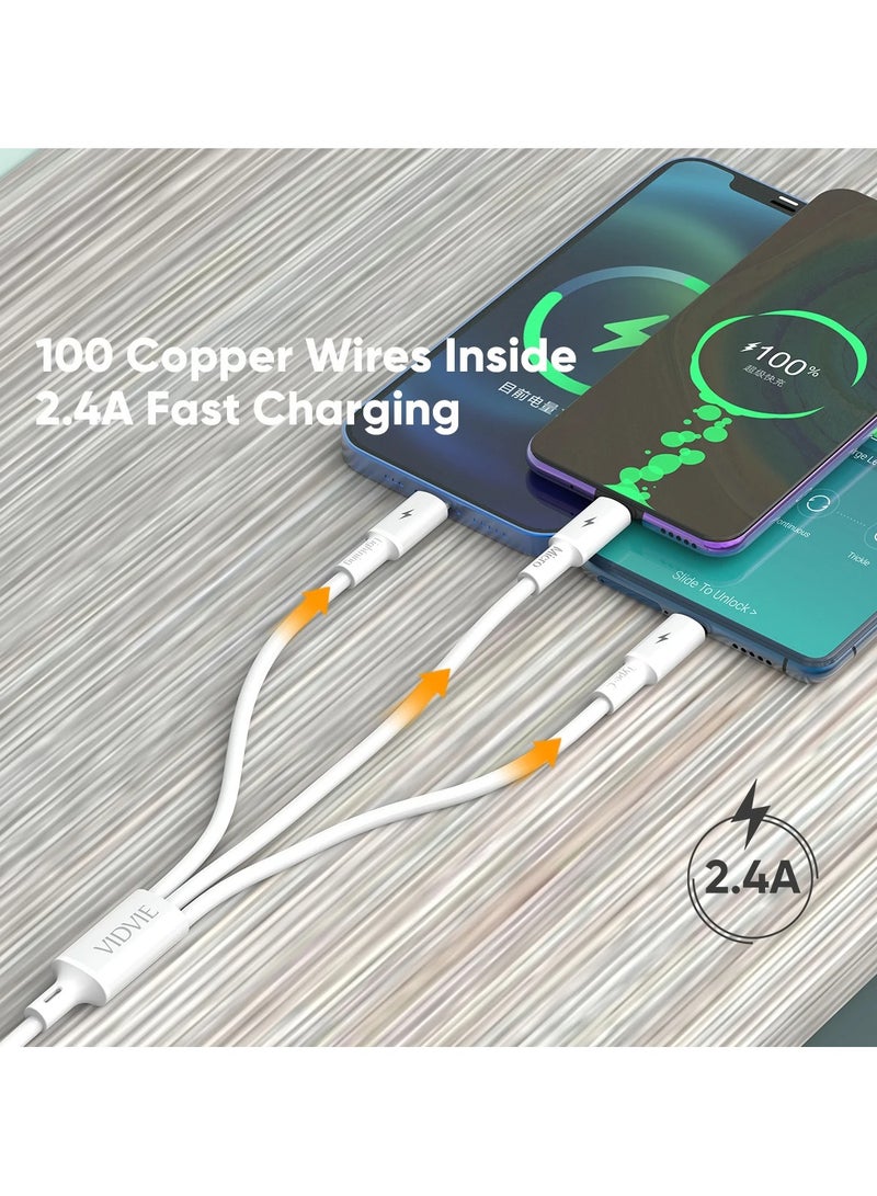 Vidvie 3 in 1 Multi Charging Data Cable, Micro,Type-c, Lightning, 3A Fast Charging Cable White - Image 4