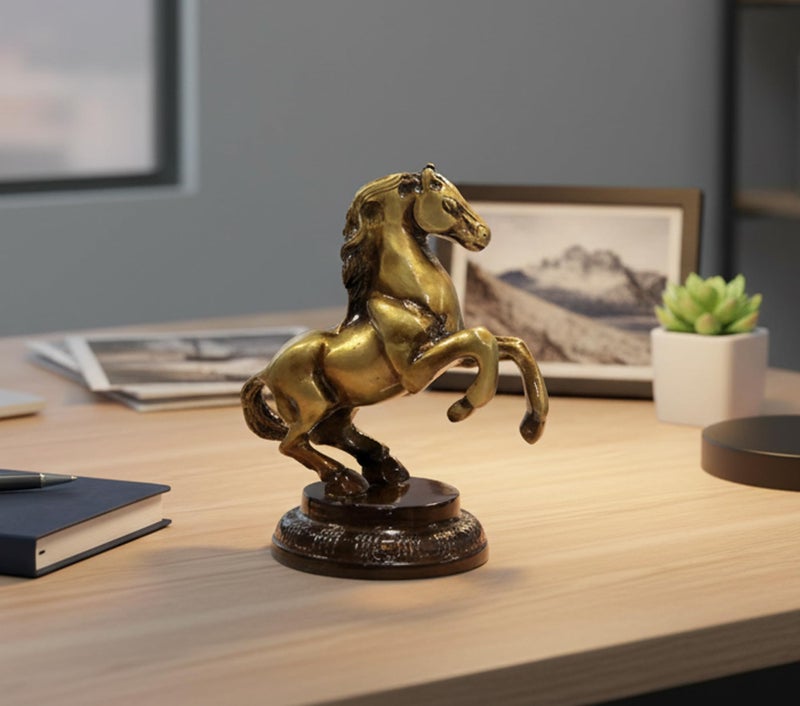 eSplanade Brass Standing Horse Rearing Horse Showpiece Centre Piece Figurine Sculpture - Decorative Items - Home Decor - Golden - 4.5" Inches - Image 3