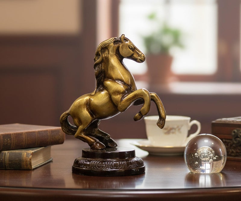eSplanade Brass Standing Horse Rearing Horse Showpiece Centre Piece Figurine Sculpture - Decorative Items - Home Decor - Golden - 4.5" Inches - Image 1