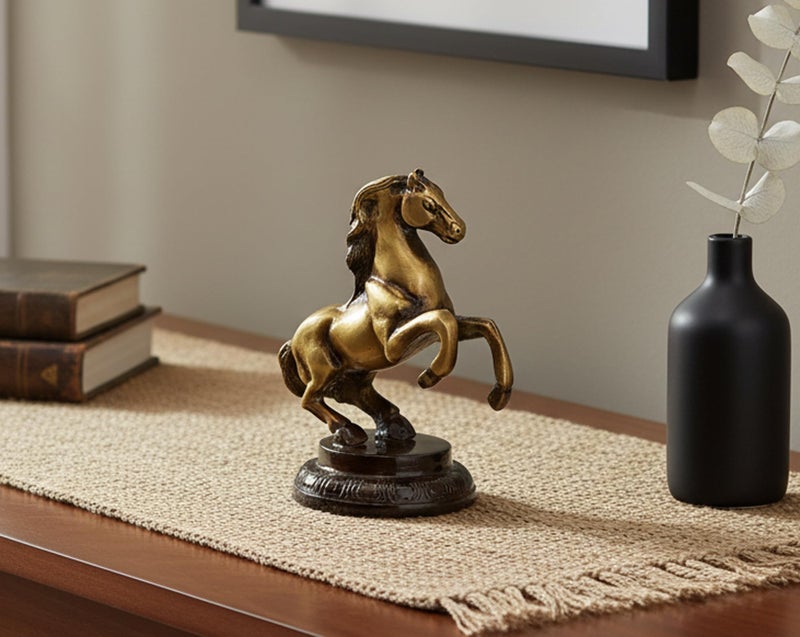 eSplanade Brass Standing Horse Rearing Horse Showpiece Centre Piece Figurine Sculpture - Decorative Items - Home Decor - Golden - 4.5" Inches - Image 2