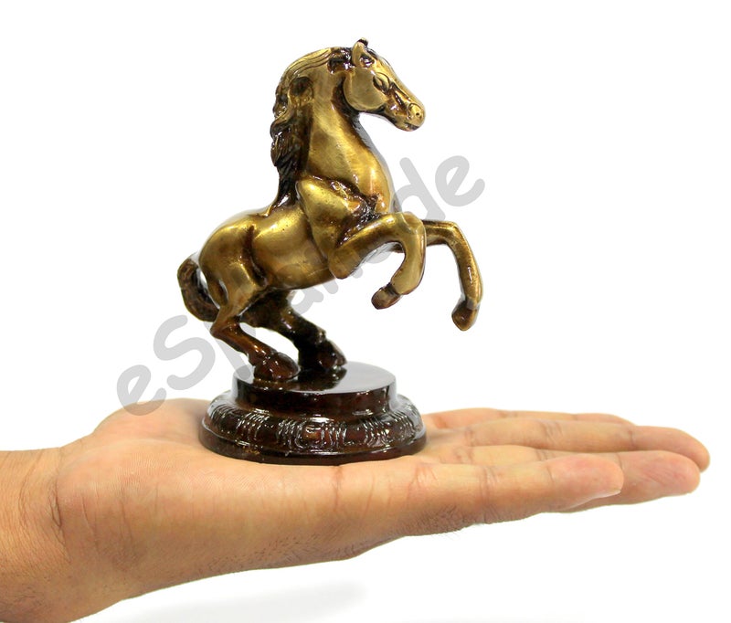 eSplanade Brass Standing Horse Rearing Horse Showpiece Centre Piece Figurine Sculpture - Decorative Items - Home Decor - Golden - 4.5" Inches - Image 4