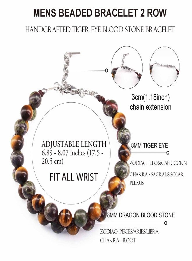 COLORFEY Authentic Tiger Eye Stone Bracelet for Men, Handmade Mens Bracelet Premium Tiger Eye Dragon Bloodstone Bead Bracelets Double Wrap, 7.5" Energy Tiger Eye Crystal Stone Jewelry for Men Women - Image 5