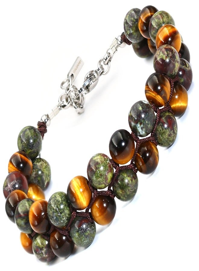 COLORFEY Authentic Tiger Eye Stone Bracelet for Men, Handmade Mens Bracelet Premium Tiger Eye Dragon Bloodstone Bead Bracelets Double Wrap, 7.5" Energy Tiger Eye Crystal Stone Jewelry for Men Women - Image 1