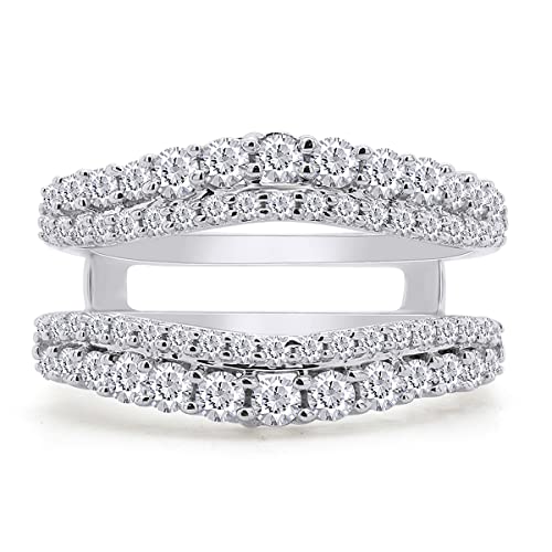 SAVEARTH DIAMONDS خاتم حارس معزز منحني للنساء مزين بموزانيت مختبرية مزدوجة الصف في خواتم زفاف مطلية بالذهب الأبيض عيار 14K من الفضة الاسترلينية 925 هدية لها مقاس 7.5 - Image 1