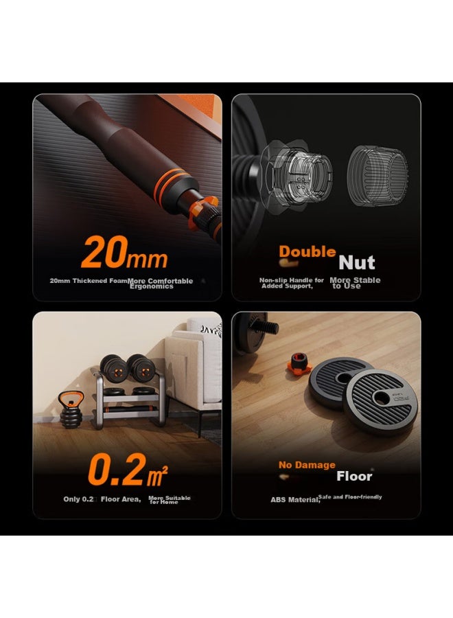Feierdun Adjustable Dumbbell And Barbell Set For Men, Fitness Training Equipment Home Gym Combination Deluxe Package 20kg - Image 2