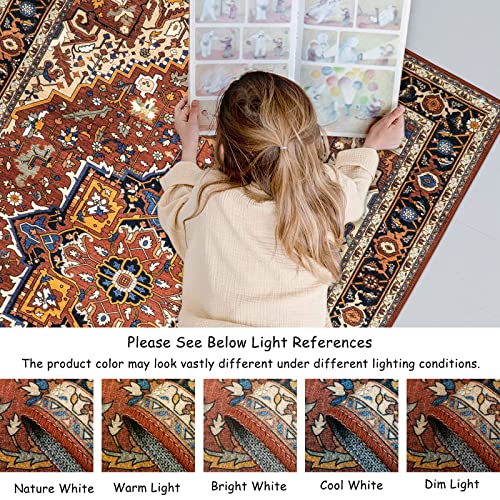 Moynesa Ultra-Thin Washable Oriental Area Rug - 3x5 Non-Slip Laundry Room Rug, Non-Shedding Stain Resistance Low Pile Kitchen Mat Indoor Throw Carpet for Fall Decor Bathroom, Brown/Multi - Image 5