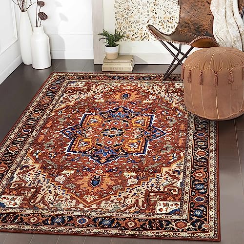 Moynesa Ultra-Thin Washable Oriental Area Rug - 3x5 Non-Slip Laundry Room Rug, Non-Shedding Stain Resistance Low Pile Kitchen Mat Indoor Throw Carpet for Fall Decor Bathroom, Brown/Multi - Image 1