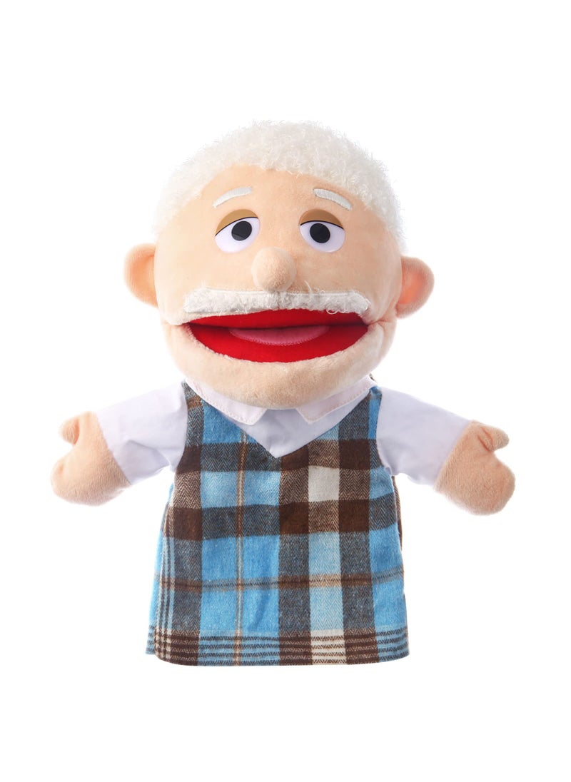 ZJoey 1 Pcs Family Hand Puppets 12 Inch Grandparents, Mom & Dad, Brother & Sister Plush Hand Puppet Toys Role-Play Toy Puppets for Kids Storytelling Imaginative Pretend Play Teaching Preschool(Grandfather)  - Image 1