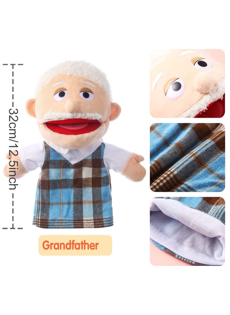 ZJoey 1 Pcs Family Hand Puppets 12 Inch Grandparents, Mom & Dad, Brother & Sister Plush Hand Puppet Toys Role-Play Toy Puppets for Kids Storytelling Imaginative Pretend Play Teaching Preschool(Grandfather)  - Image 2