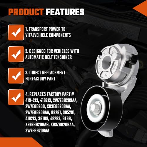 ISINSWIFT 38189 Belt Tensioner Assembly With Pulley Fit for Ford Crown Victoria 00-11/Grand Marquis/Marauder/Mustang Lincoln Town Car Mercury Grand Marquis/Marauder OE#89291 419-213 - Image 3